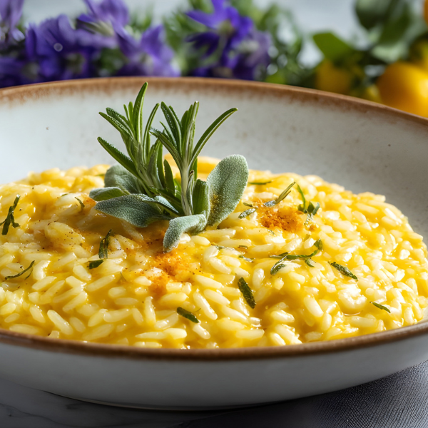 Risotto allo spumante cremoso servito in un piatto